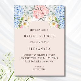 Pink Peony Romantic Blue Hydrangea Vrijgezellenfee Kaart