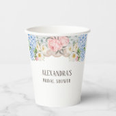 Pink Peony Romantic Blue Hydrangea Vrijgezellenfee Papieren Bekers (Voorkant)
