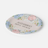 Pink Peony Romantic Blue Hydrangea Vrijgezellenfee Papieren Bordje (Gekanteld)