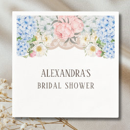 Pink Peony Romantic Blue Hydrangea Vrijgezellenfee Servet