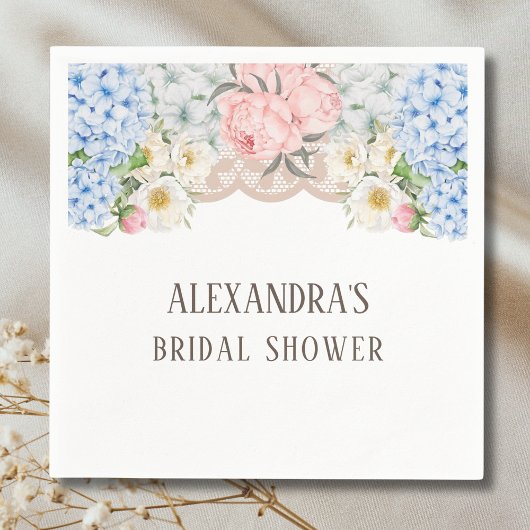 Pink Peony Romantic Blue Hydrangea Vrijgezellenfee Servet