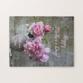 Pink Peony Roos Flowers Custom Text Floral Legpuzzel (Horizontaal)