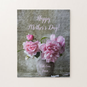 Pink Peony Roos Flowers Custom Text Floral Legpuzzel