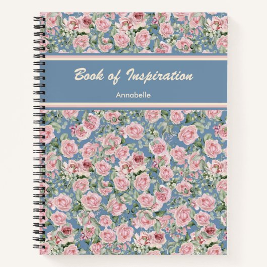 Pink Peony Roos gepersonaliseerde aangepaste naam Notitieboek (Voorkant)