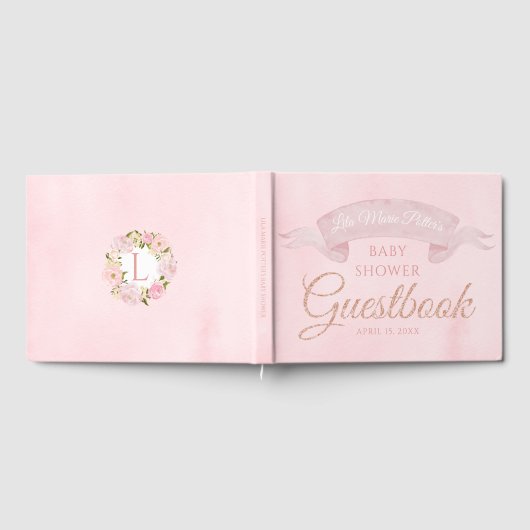 Pink Peony Roos Gold Baby shower Guestbook Gastenboek (Volledig)