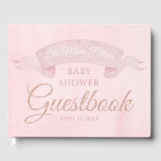 Pink Peony Roos Gold Baby shower Guestbook Gastenboek