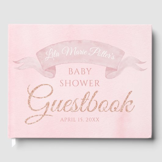 Pink Peony Roos Gold Baby shower Guestbook Gastenboek (Voorkant)