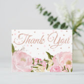Pink Peony Roos Gold Baby shower Hartelijk dank Bedankkaart (Staand voorkant)