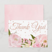 Pink Peony Roos Gold Baby shower Hartelijk dank Bedankkaart (Voorkant / Achterkant)