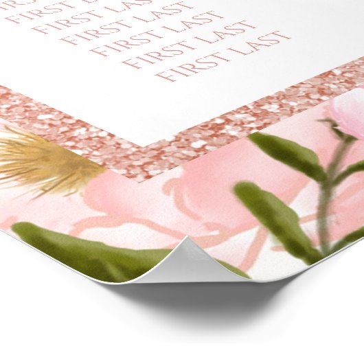 Pink Peony Roos Gold Baby shower Seating Chart Poster (Hoek)