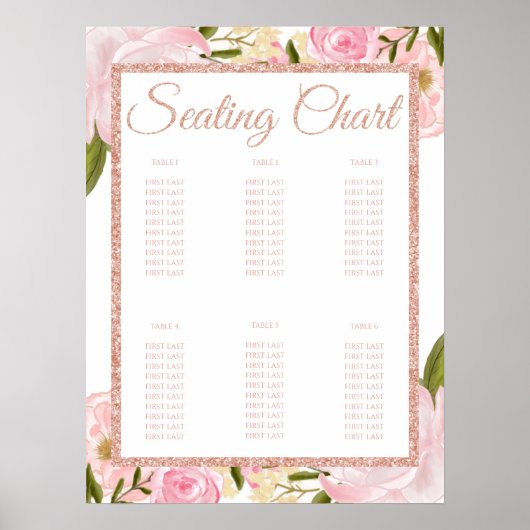 Pink Peony Roos Gold Baby shower Seating Chart Poster (Voorkant)