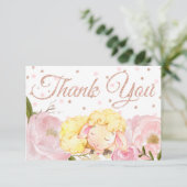 Pink Peony Roos Gold Sheep Baby shower Hartelijk d Bedankkaart (Staand voorkant)