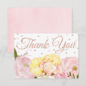 Pink Peony Roos Gold Sheep Baby shower Hartelijk d Bedankkaart (Voorkant / Achterkant)