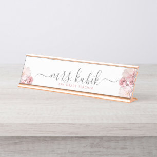 Pink Peony Roos Gold Teacher Desk Name Bord Bureau Naambordje
