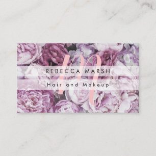 Pink Peony Rozen Floral Script Monogram Visitekaartje