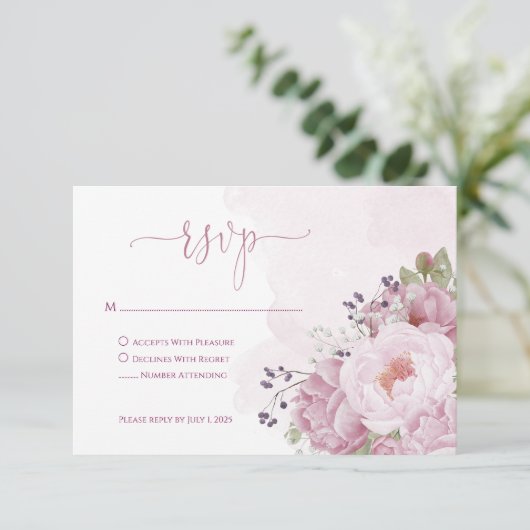 Pink Peony RSVP Cards (Staand voorkant)