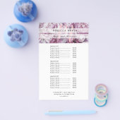 Pink Peony Script Monogram Salon Service Menu (Enkel)