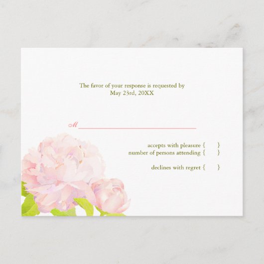 Pink Peony Simple Wedding RSVP Uitnodiging Briefkaart (Voorkant)