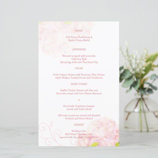Pink Peony Spring Garden Wedding Menu (Staand voorkant)
