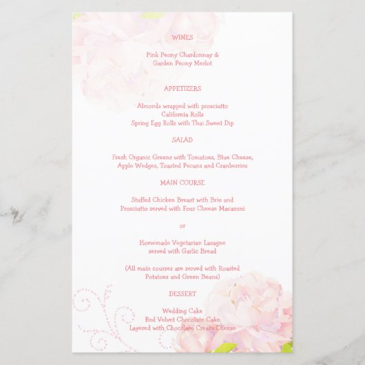 Pink Peony Spring Garden Wedding Menu (Voorkant)