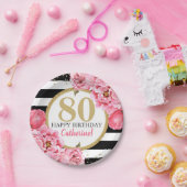 Pink Peony Striped Milestone Birthday Papieren Bordje (Feest)