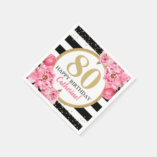 Pink Peony Striped Milestone Birthday Servet (Hoek)