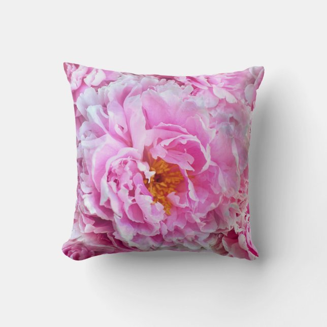 Pink Peony Summer Floral Bouquet Kussen (Voorkant)