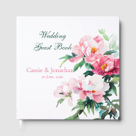 Pink Peony Watercolor Floral Wedding Gastenboek