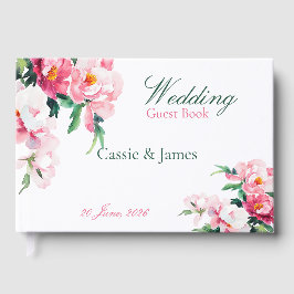 Pink Peony Watercolor Floral Wedding Gastenboek