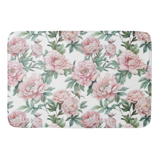 Pink Peony Waterverf Badmat (Voorkant)