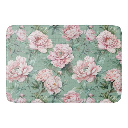 Pink Peony Waterverf Badmat (Voorkant)