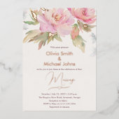 Pink Peony Waterverf Boho Wedding Invitation Folie Feestdagenkaart (Voorkant)