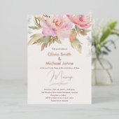 Pink Peony Waterverf Boho Wedding Invitation Folie Feestdagenkaart (Staand Voorkant)