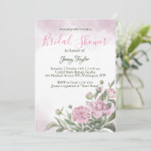 Pink Peony Waterverf Bridal Shower Invitation Kaart (Staand voorkant)