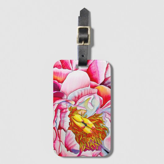 Pink Peony waterverf fine art Bagagelabel (Voorkant (verticaal))