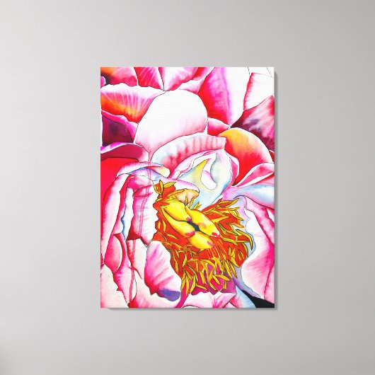 Pink Peony waterverf fine art Canvas Afdruk (Voorkant)