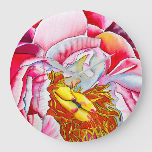 Pink Peony waterverf fine art Grote Klok (Voorkant)