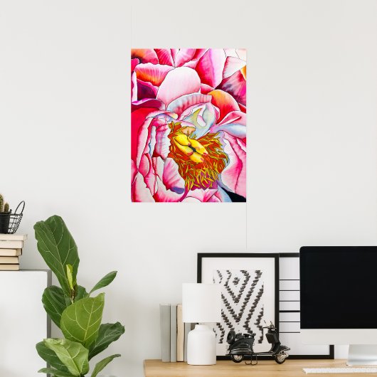 Pink Peony waterverf fine art Poster (Thuiskantoor)