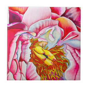 Pink Peony waterverf fine art Tegeltje
