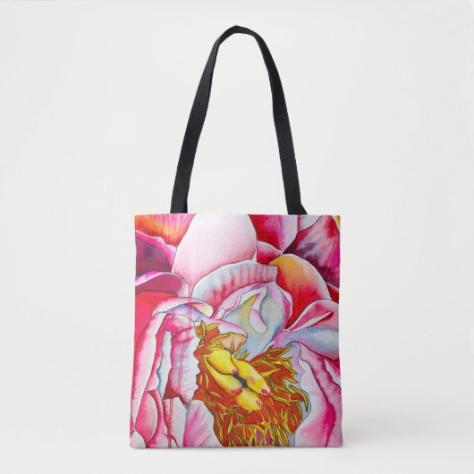 Pink Peony waterverf fine art Tote Bag (Voorkant)