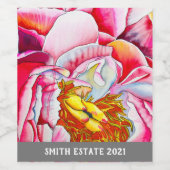 Pink Peony waterverf fine art Wijn Etiket (Enkel label)