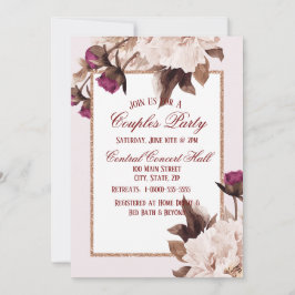 Pink Peony Waterverf Floral Couples Party Kaart