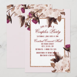 Pink Peony Waterverf Floral Couples Party Kaart