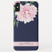 Pink Peony Waterverf Floral Navy Name Case-Mate iPhone Case (Achterkant)