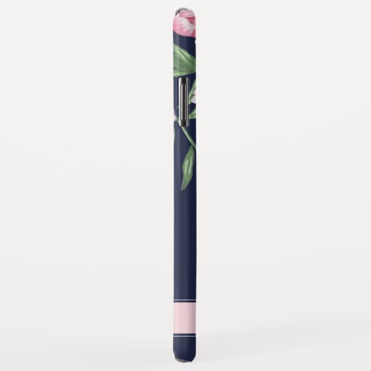Pink Peony Waterverf Floral Navy Name Case-Mate iPhone Case (Achterkant/rechts)