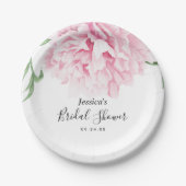 Pink Peony Waterverf Floral Papieren Bordje (Voorkant)