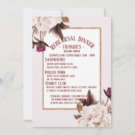 Pink Peony Waterverf Floral Rehearsal Dinner Kaart