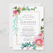 Pink Peony Waterverf Floral Vrijgezellenfeest Kaart (Voorkant)