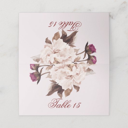 Pink Peony Waterverf Floral Wedding Table Number Plaatskaartje (Buitenkant ongevouwen)