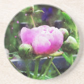 Pink Peony Waterverf Floral Zandsteen Onderzetter (Voorkant)